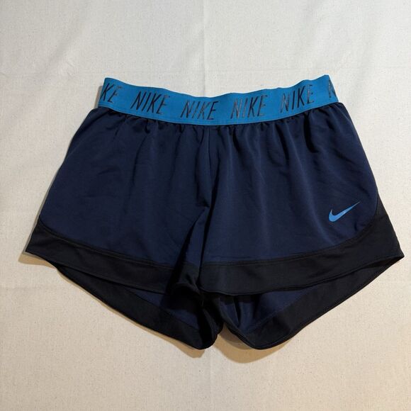 Nike Shorts Womens  Blue & Black Dri-Fit 3in Inseam Running Breathable Large - Picture 1 of 8